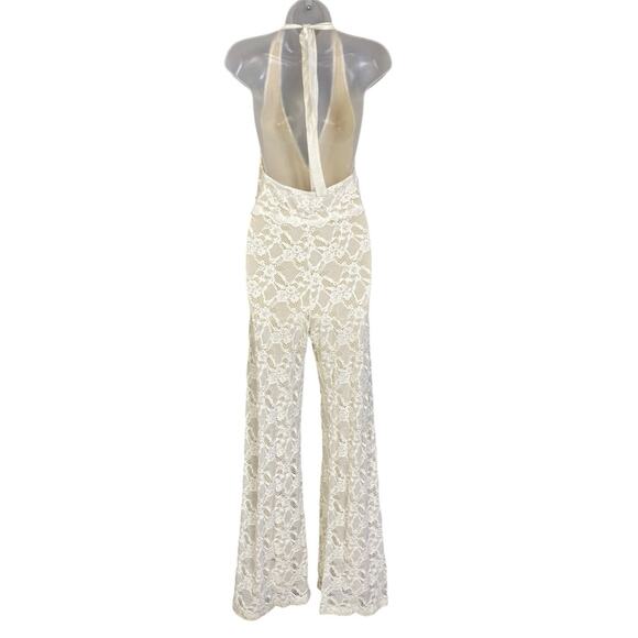 Nightcap Wisteria Halter Lace Jumpsuit in White Women's Small - Picture 3 of 9